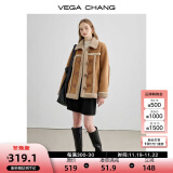 VEGA CHANG皮毛一体短外套女2024年秋冬宽松显瘦旷野美拉德毛绒保暖夹克外套 布朗棕（长款） S