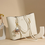 花迹品牌真皮托特包女士单肩包2025新牛皮软包时尚百搭日常情人节包包 米白色