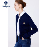 Navigare意大利小帆船女针织衫春秋圆领小开衫毛衣外套2334092061 藏青 S