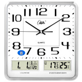 康巴丝（Compas）挂钟客厅 万年历温湿度时钟日历石英钟表挂墙 2984 银色 37cm