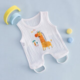 启乐融融纯棉肚兜婴儿夏季薄款男女宝宝全棉纱布半背护肚围连腿新生儿背心式带腿兜兜新生幼儿双层纱布护肚脐 长颈鹿 80码