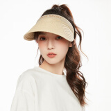 鸿星尔克夏季草编鸭舌空顶帽子女骑车沙滩户外遮阳发箍太阳帽米色卡其带