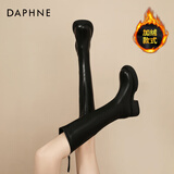 达芙妮（DAPHNE）厚底靴子女长筒靴2025新款秋冬季复古百搭高跟增高抗寒学生瘦瘦靴 黑色（加绒） 36