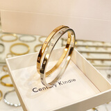 CENTURY& KINDLE轻奢高级感满天星情侣手镯刻字男女简约带钻钛钢玫瑰金色开口手镯 窄版情侣手镯【白色+玫色】