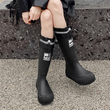 DG&DU雨鞋女款2025新款高筒防水防滑雨靴加绒长筒水鞋时尚学生软底水靴 【防水口款-防水防滑】黑色 38/39【码数偏小】