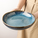 悠瓷（youcci）高级感窑变釉蓝色餐具陶瓷面碗饭碗汤碗成套欧式家用复古不规则碗 云梦-9英寸不规则深盘-碧蓝