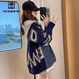 AEMAPE外套女2026春秋冬季新款卫衣连帽牛仔拼接毛衣短外套女上衣 藏青色 L _90-120斤