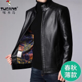 啄木鸟皮衣男中年爸爸秋冬皮夹克男士加绒加厚外套中老年软皮上衣皮衣男 29300黑色【春秋薄款】 180/XL