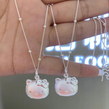hellokitty项链女足银999宝宝纯银吊坠可爱凯蒂猫锁骨链生日礼物 hellokitty猫+间珠链