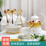 那些时光欧式茶具陶瓷英式茶壶下午 茶花茶杯茶具套装耐热泡茶壶 白玫瑰(6杯碟+壶) 含铁架+金勺-礼盒装