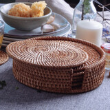 半物生活餐垫隔热垫手工编织藤编碗垫创意餐桌垫盘子垫锅垫茶杯垫家用垫子 20cm6个套装带收纳筐