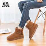 森馬（Senma）时尚休闲搭扣棉鞋套脚加绒保暖雪地靴女727420813 驼色 37码