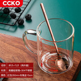 CCKO牛奶杯儿童成人刻度杯高硼玻璃杯早餐微波炉热牛奶神器水杯泡茶杯 15cm玫瑰金勺+红色杯子 350ml 1只