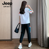 JEEP SPIRIT吉普运动服套装女夏季薄款宽松休闲时尚洋气时髦学生小个子两件棉 长裤套装【白色】 L (95-110斤)
