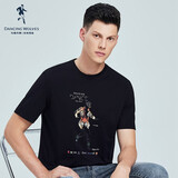 与狼共舞短袖t恤男时尚休闲经典个性印花夏季圆领小短T体恤衫 001黑色-虎头人标 175