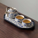 尚言坊青花汝窑手抓壶盖碗功夫茶具茶杯高档防烫家用旅行茶具套装泡茶碗