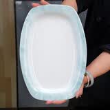 红牡丹景德镇骨瓷饭盘家用陶瓷碗碟釉下彩碗盘餐具骨碟可进洗碗机凉菜盘 云锦万里12英寸方鱼盘1个送1饭铲