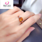 炎氏精选天然黄水晶戒指女S925银时尚个性招财黄宝石开口指环简约圆形 玫瑰银色黄水晶戒指