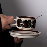 SUCCOHOMEWAREvintage中世纪复古风陶瓷咖啡杯 家用文艺中古风咖啡杯碟勺整套装 棕色-芬兰咖啡(一杯一碟一勺)