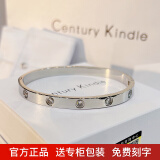 CENTURY& KINDLE轻奢高级感满天星情侣手镯刻字男女简约带钻钛钢玫瑰金色开口手镯 宽版十钻手镯-白金色【大号】