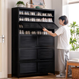 木马人鞋柜家用门口入户柜一体靠墙多层宿舍鞋架收纳换鞋凳储物玄关柜子 【百叶翻门】黑色-十一层110长
