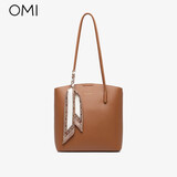 欧米（OMI）时尚简约丝巾百搭小清新大容量女士单肩包托特包 棕色