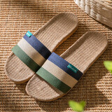 始丰亚麻拖鞋男女夏季情侣居家用地板软底室内厚底防滑家居凉拖鞋 蓝色【男士尺码注意拍大二码】 42-43