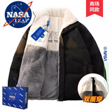 NASA LEAP双面穿羊羔绒棉服男冬季加厚外套情侣棉袄羽棉衣绒服男士冬天衣服 黑色 XL （建议160-180斤）