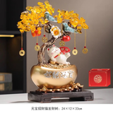 赟娅招财进宝摇钱树发财猫摆件客厅玄关酒架创意家居装饰品乔迁送礼 元宝招财猫【金色】【礼盒装】