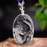 黛螺  天然白水晶十二生肖情侣吊坠本命属相项链本命年礼物 属鼠 珠链调节款