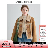 VEGA CHANG皮毛一体短外套女2024年秋冬宽松显瘦旷野美拉德毛绒保暖夹克外套 布朗棕（短款） S