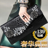 丝芙伦新年手拿包女镶钻水钻手抓包时尚潮流真皮情人节夹包宴会包 黑色