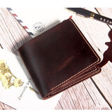 风泊手工 手工钱包男成品 diy材料包自制定制头层牛皮疯马皮真皮刻字短款钱包 手工真皮钱包送男友礼物 复古黄棕色 （成品）