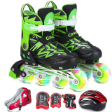 美洲狮（COUGAR） 轮滑鞋可调成人儿童套装溜冰鞋 闪光男女旱冰鞋滑冰鞋 LSG/P6 黑绿(八轮全闪)(全套) M(实际31-36码)