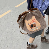尔山集饼干猫双肩包包女早春新款潮学院风托特包韩国情人节单肩背包 通勤两用手提双肩包【浅咖色】