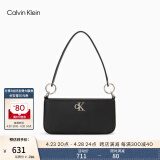 Calvin Klein女包时尚经典简约金属字母拉链单肩包腋下法棍包礼物DH3237 001-太空黑 OS
