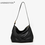 ANDSEEYOU2026新款通勤单肩包女大包简约气质托特包真皮情人节斜挎包腋下包 黑色