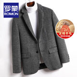 罗蒙（ROMON）羊毛西装男士双面呢千鸟格子外套男春秋商务休闲保暖毛呢小西服男 深灰色 XL /175码
