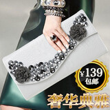 丝芙伦新年手拿包女镶钻水钻手抓包时尚潮流真皮情人节夹包宴会包 白色