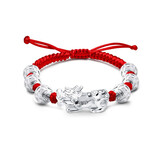 奥莱依 足银999貔貅手链女红黑绳情侣本命年足银手链宝首饰品男刻字 A款：红绳大号单貔貅六银珠