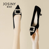 卓诗尼高跟鞋女2025年春秋新款水钻婚鞋浅口气质优雅宴会鞋性感细跟单鞋 黑色(法式水钻)5.5CM 38