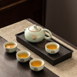 瓷牌茗茶具（cipaiming teaset） 茶具套装小套功夫茶壶便携一壶四杯家用会客泡茶器小茶台 青汝窑《金福》西施+四杯磁石盘