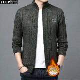 JEEP SPIRIT针织衫男秋冬款加绒加厚长袖开衫外套休闲毛衣大码毛线衣男装冬 深灰 XL
