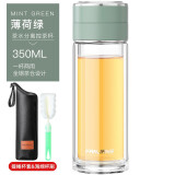 繁简茶水分离杯男女双层玻璃杯迷你网红水杯子便携旅行创意泡茶杯 薄荷绿350ML带杯套杯刷