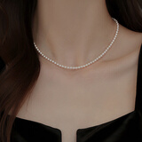 QPQK100%天然淡水小圆米珠项链2025年新款银镀金珍珠女锁骨颈链年轻款 【推荐】3-3.5mm+延长链(38+5cm)