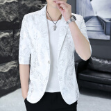 费洛仕夏季七分袖西服男士青年小西装韩版修身非主流中袖潮流薄款发型师 818白色 L
