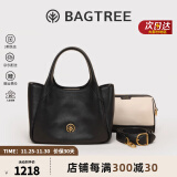 BAGTREE包包树墩墩包 2024新牛皮菜篮子手提水桶包斜挎女士包包生日礼物 檀黑色 bag tree包包树轻奢女包