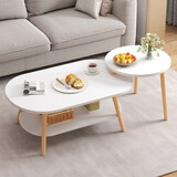 人文成家茶几客厅简约沙发边几家用小户型储物小桌子创意圆形组合阳台矮桌 【组合款】暖白色双层80CM