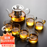 瓷牌茗茶具（cipaiming teaset） 透明玻璃茶具整套套装家用功夫茶壶茶杯会客泡茶器 透明把《八骏壶》6彩把杯