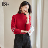 欧莎（OSA）慵懒风外穿半高领加厚新年套头麻花毛衣女冬季2025年新款 红色A XL